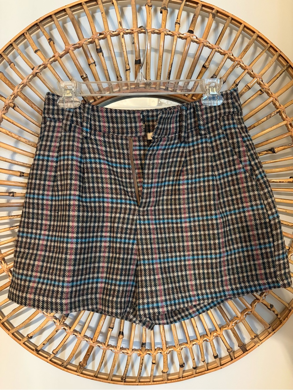 Kori High-Waist Plaid Shorts in Brown with Blue & Pink Accents